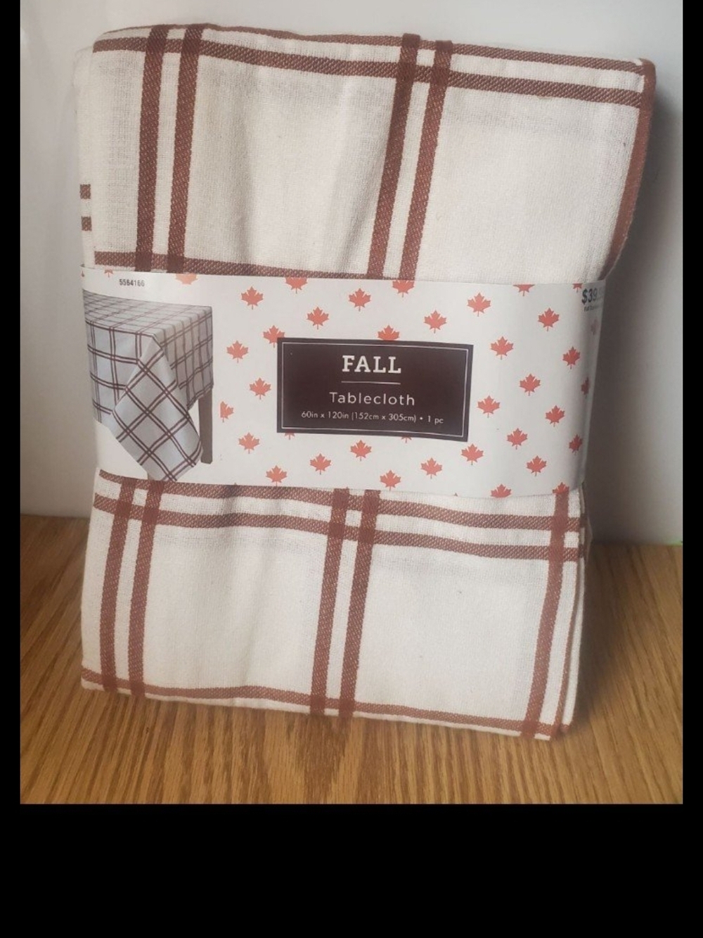Hobby Lobby Cream and Brown Plaid Fall Table Cloth 60inx120in